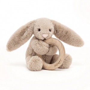 Jellycat Bashful Beige Bunny Wooden Ring Toy 13 CM X 9 CM, Jellycat USA | HT7610539