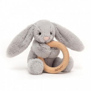 Jellycat Bashful Silver Bunny Wooden Ring Toy 13 CM X 9 CM, Jellycat USA | QC9310574