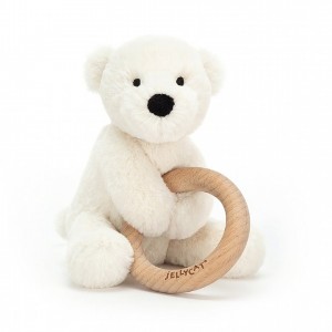 Jellycat Shooshu Perry Polar Bear Wooden Ring Toy 14 CM, Jellycat USA | QG8674259