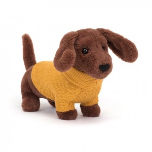 Jellycat Sweater Sausage Dog Yellow 14 CM X 7 CM, Jellycat USA | CM9385012