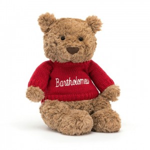 MEDIUM Jellycat Bartholomew Bear with Personalised Red Jumper 28 CM X 12 CM, Jellycat USA | RW8167039