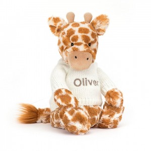 MEDIUM Jellycat Bashful Giraffe with Personalised Cream Jumper 31 CM X 12 CM, Jellycat USA | LI7642805