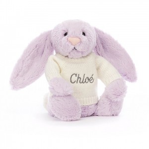 MEDIUM Jellycat Bashful Lilac Bunny with Personalised Cream Jumper 31 CM X 12 CM, Jellycat USA | BY4329710