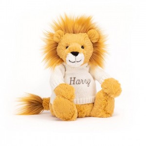 MEDIUM Jellycat Bashful Lion with Personalised Cream Jumper 31 CM X 12 CM, Jellycat USA | NQ2815937