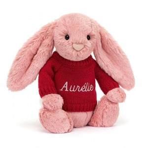 MEDIUM Jellycat Bashful Petal Bunny with Personalised Red Jumper 31 CM X 12 CM, Jellycat USA | FZ7963421