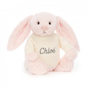 MEDIUM Jellycat Bashful Pink Bunny with Personalised Cream Jumper 31 CM X 12 CM, Jellycat USA | FR1056784