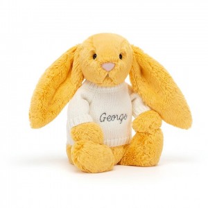 MEDIUM Jellycat Bashful Sunshine Bunny with Personalised Cream Jumper 31 CM X 12 CM, Jellycat USA | PD4389615