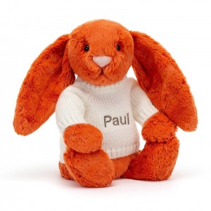 MEDIUM Jellycat Bashful Tangerine Bunny with Personalised Cream Jumper 31 CM X 12 CM, Jellycat USA | BE8127490