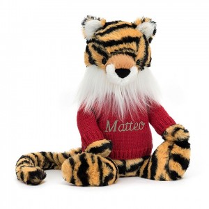 MEDIUM Jellycat Bashful Tiger with Personalised Red Jumper 31 CM X 12 CM, Jellycat USA | HR7842510