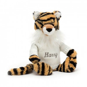 MEDIUM Jellycat Bashful Tiger with Personalised Cream Jumper 31 CM X 12 CM, Jellycat USA | FC9832401