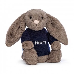 MEDIUM Jellycat Bashful Truffle Bunny with Personalised Navy Jumper 31 CM X 12 CM, Jellycat USA | UE2416305