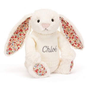 MEDIUM Jellycat Blossom Cream Bunny with Personalised Cream Jumper 31 CM X 12 CM, Jellycat USA | HN1725460