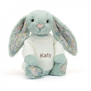 MEDIUM Jellycat Blossom Sage Bunny with Personalised Cream Jumper 31 CM X 12 CM, Jellycat USA | AB3164857