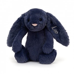 MEDIUM Jellycat Personalised Bashful Navy Bunny 31 CM X 12 CM, Jellycat USA | ZT3894620