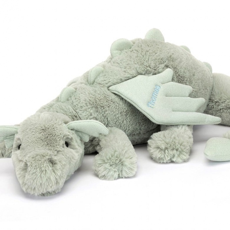 HUGE Jellycat Personalised Sage Dragon 19 CM X 66 CM, Jellycat USA | IE9386451