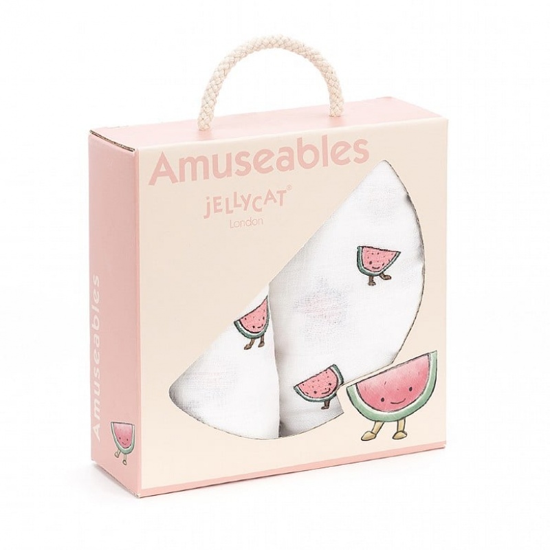 Jellycat Amuseable Watermelon Pair Of Muslins 70 CM X 70 CM, Jellycat USA | KY8645072