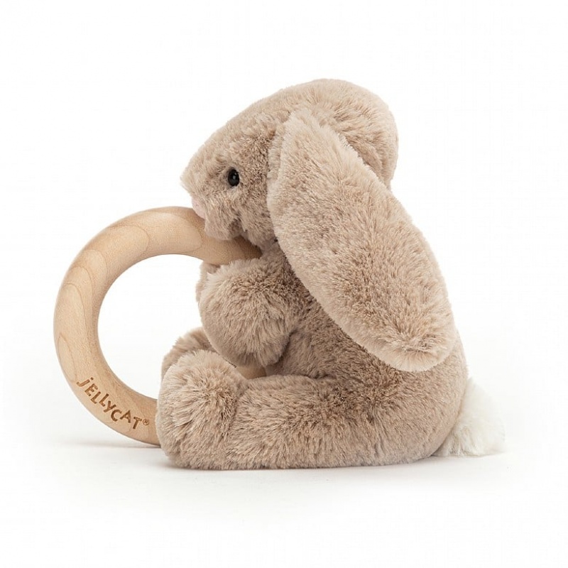 Jellycat Bashful Beige Bunny Wooden Ring Toy 13 CM X 9 CM, Jellycat USA | HT7610539