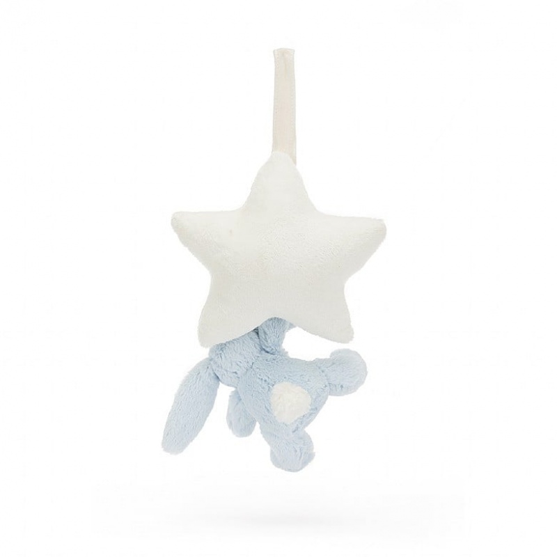 Jellycat Bashful Blue Bunny Star Musical Pull 28 CM X 19 CM, Jellycat USA | RK8692475