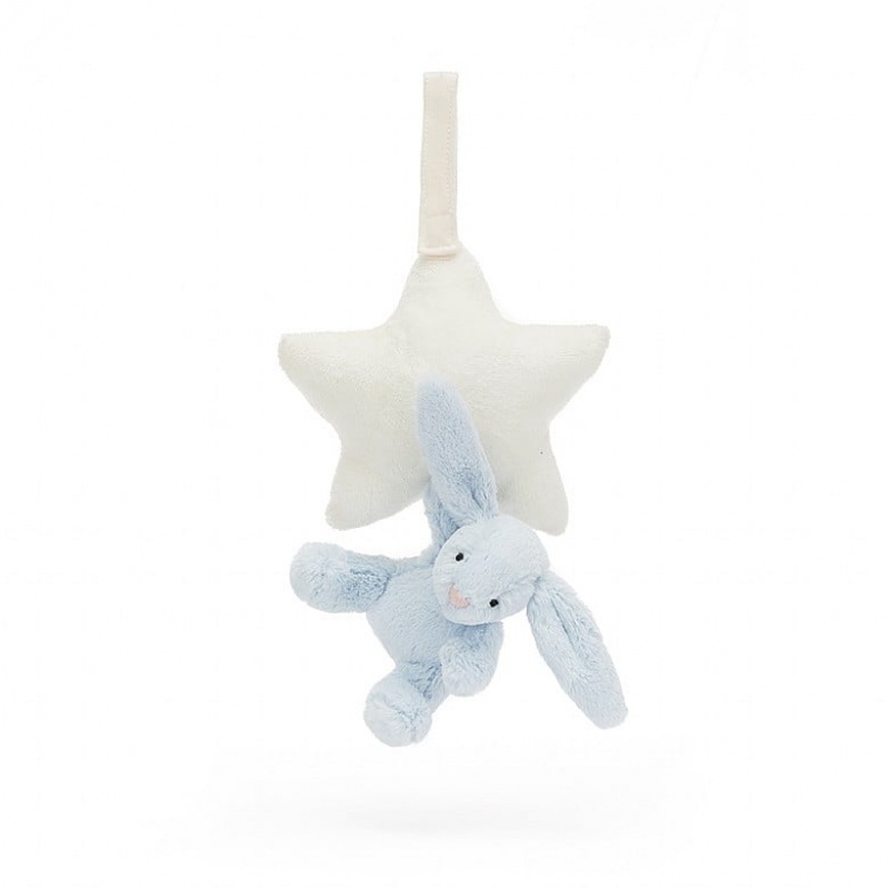 Jellycat Bashful Blue Bunny Star Musical Pull 28 CM X 19 CM, Jellycat USA | RK8692475