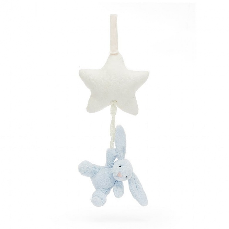 Jellycat Bashful Blue Bunny Star Musical Pull 28 CM X 19 CM, Jellycat USA | RK8692475