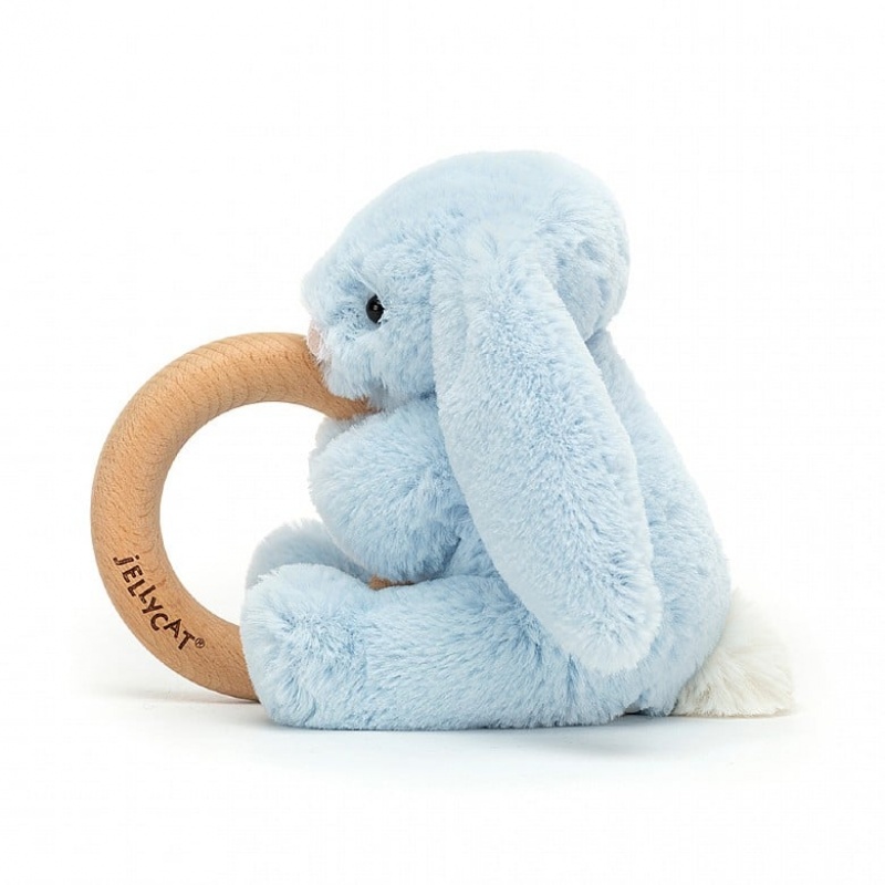 Jellycat Bashful Blue Bunny Wooden Ring Toy 13 CM X 9 CM, Jellycat USA | HY4650732