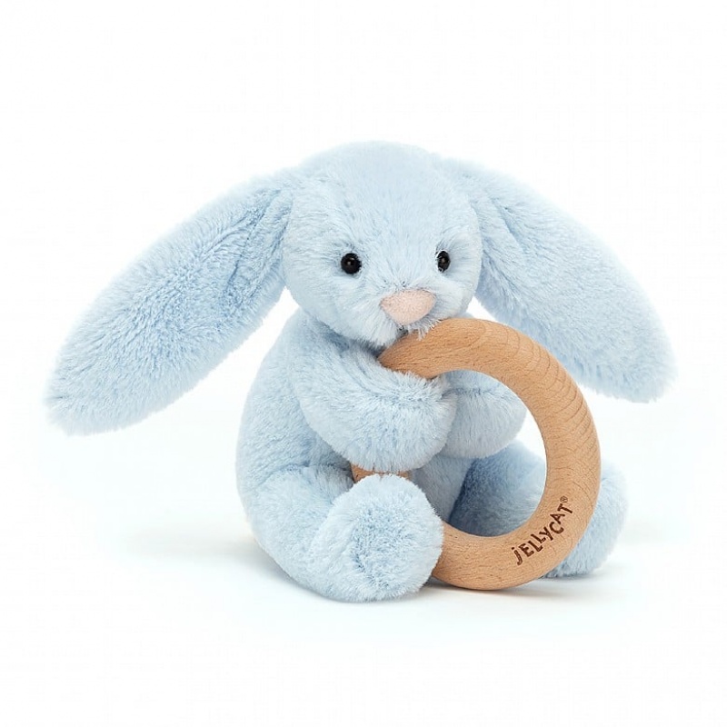 Jellycat Bashful Blue Bunny Wooden Ring Toy 13 CM X 9 CM, Jellycat USA | HY4650732