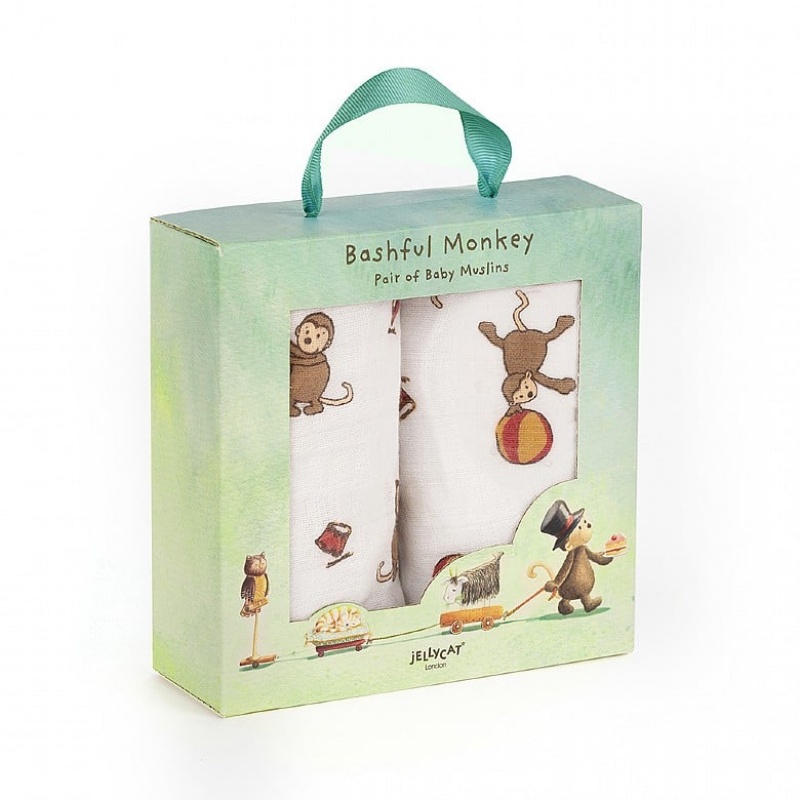 Jellycat Bashful Monkey Pair Of Muslins 70 CM X 70 CM, Jellycat USA | XQ8092134