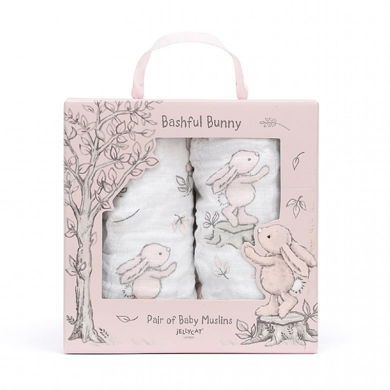 Jellycat Bashful Pink Bunny Pair Of Muslins 70 CM X 70 CM, Jellycat USA | FK9718456