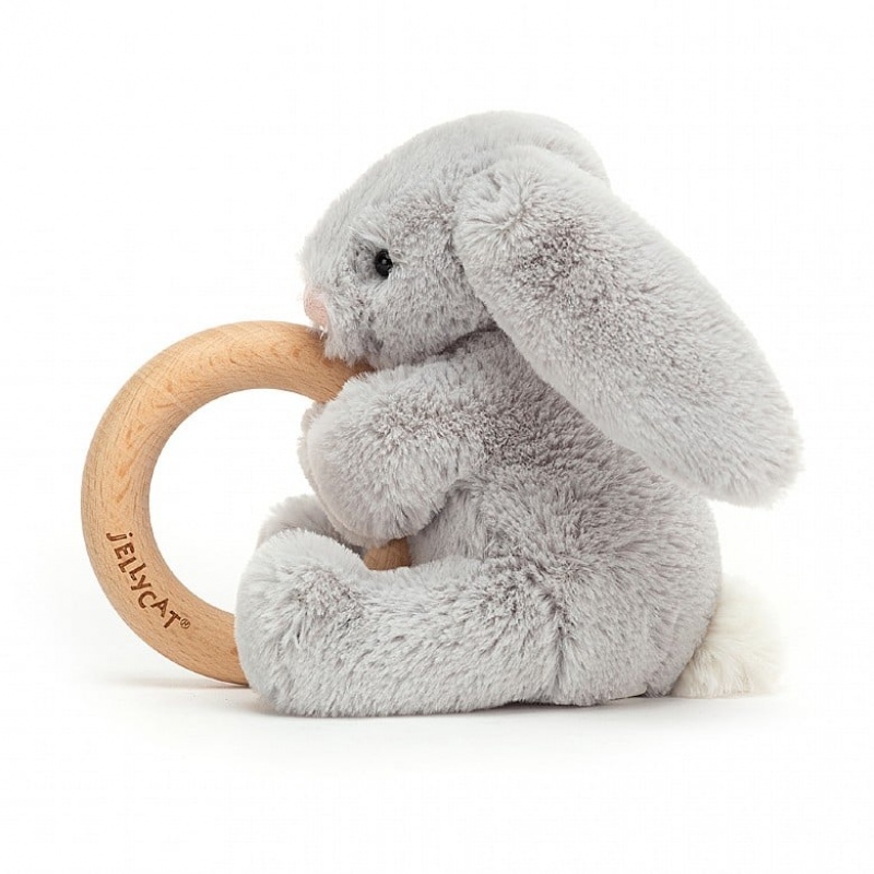 Jellycat Bashful Silver Bunny Wooden Ring Toy 13 CM X 9 CM, Jellycat USA | QC9310574