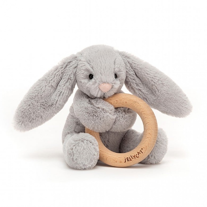 Jellycat Bashful Silver Bunny Wooden Ring Toy 13 CM X 9 CM, Jellycat USA | QC9310574