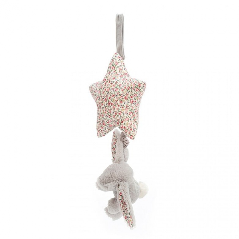 Jellycat Blossom Silver Bunny Musical Pull 28 CM, Jellycat USA | WI4369185