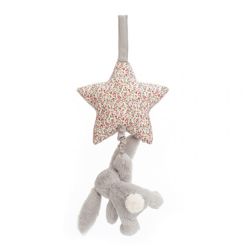 Jellycat Blossom Silver Bunny Musical Pull 28 CM, Jellycat USA | WI4369185