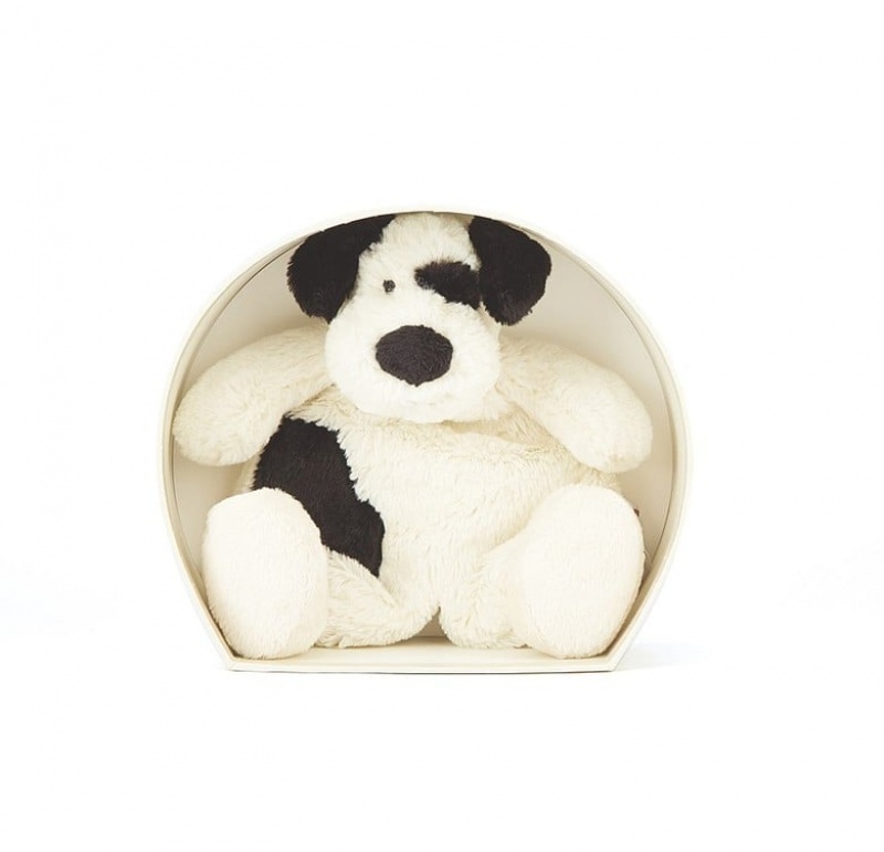 Jellycat Boubou Black and Cream Puppy Soother 22 CM, Jellycat USA | ZR9074182