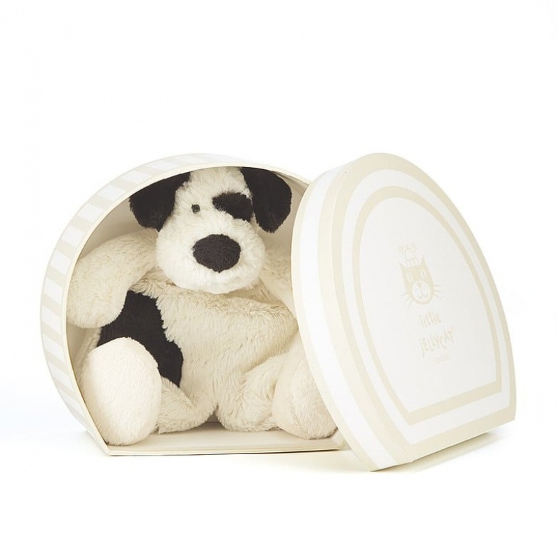 Jellycat Boubou Black and Cream Puppy Soother 22 CM, Jellycat USA | ZR9074182