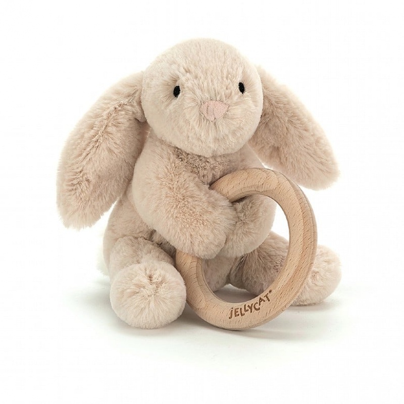 Jellycat Shooshu Bunny Wooden Ring Toy 14 CM X 11 CM, Jellycat USA | DH5026439