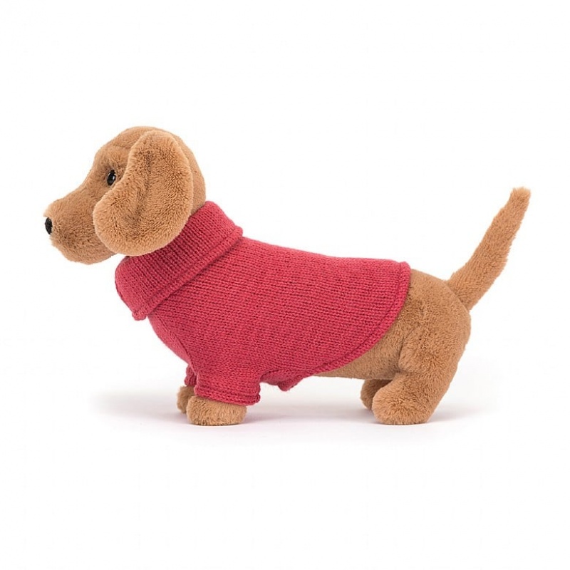 Jellycat Sweater Sausage Dog Pink 14 CM X 7 CM, Jellycat USA | UK7349861