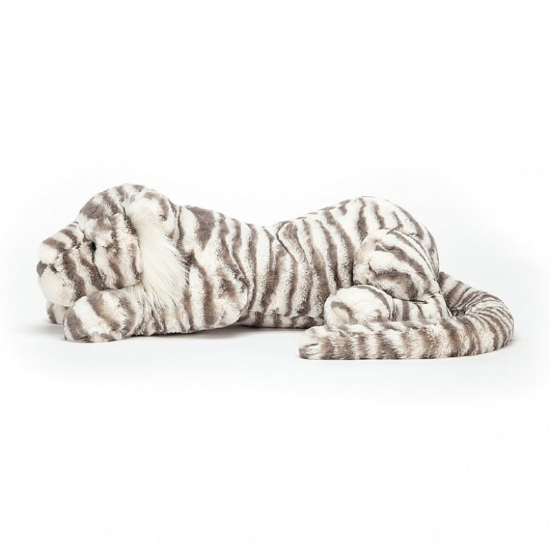 LARGE Jellycat Sacha Snow Tiger 12 CM X 46 CM, Jellycat USA | MG2765394