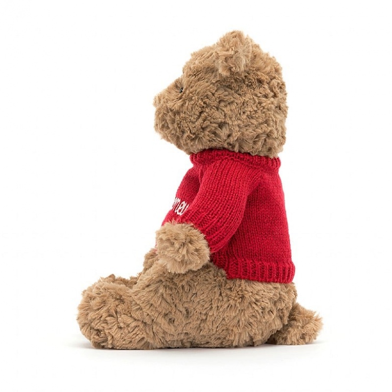 MEDIUM Jellycat Bartholomew Bear with Personalised Red Jumper 28 CM X 12 CM, Jellycat USA | RW8167039