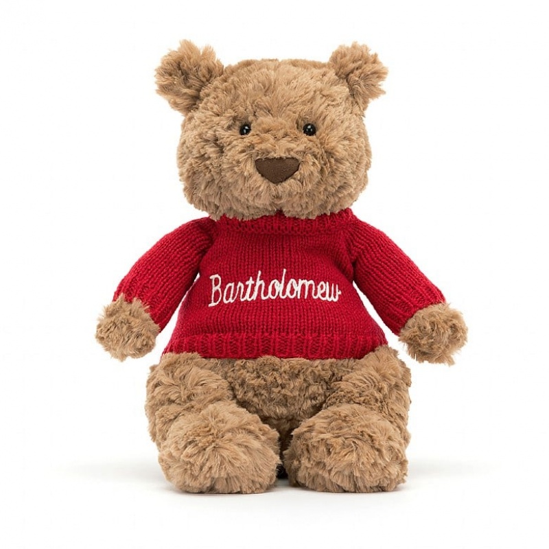 MEDIUM Jellycat Bartholomew Bear with Personalised Red Jumper 28 CM X 12 CM, Jellycat USA | RW8167039