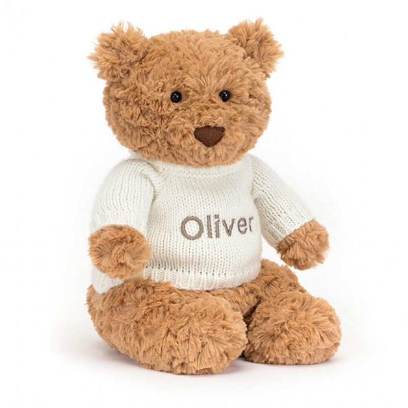 MEDIUM Jellycat Bartholomew Bear with Personalised Cream Jumper 28 CM X 12 CM, Jellycat USA | NQ0379168