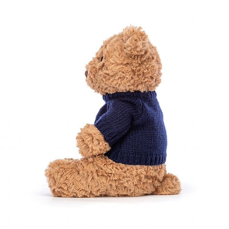 MEDIUM Jellycat Bartholomew Bear with Personalised Navy Jumper 28 CM X 12 CM, Jellycat USA | PQ5261873