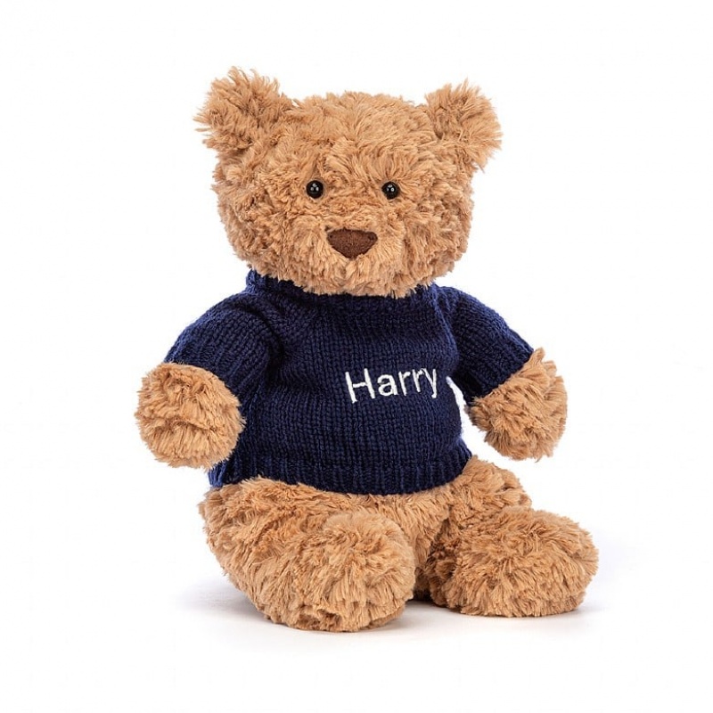 MEDIUM Jellycat Bartholomew Bear with Personalised Navy Jumper 28 CM X 12 CM, Jellycat USA | PQ5261873