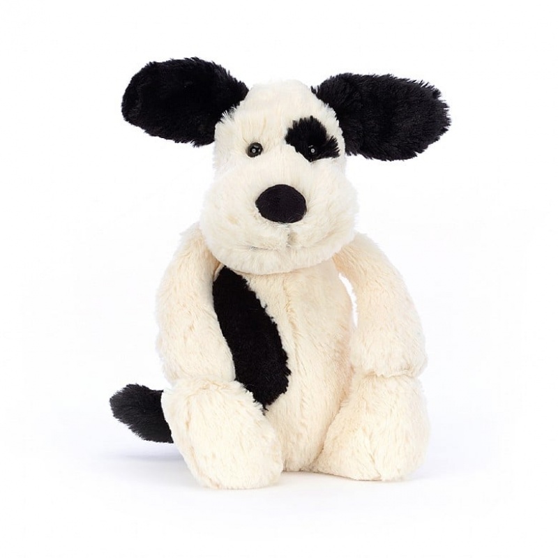 MEDIUM Jellycat Bashful Black & Cream Puppy 31 CM X 12 CM, Jellycat USA | XA4298031