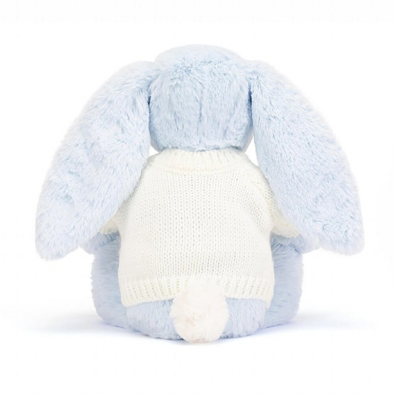 MEDIUM Jellycat Bashful Blue Bunny with Personalised Cream Jumper 31 CM X 12 CM, Jellycat USA | TO5364189