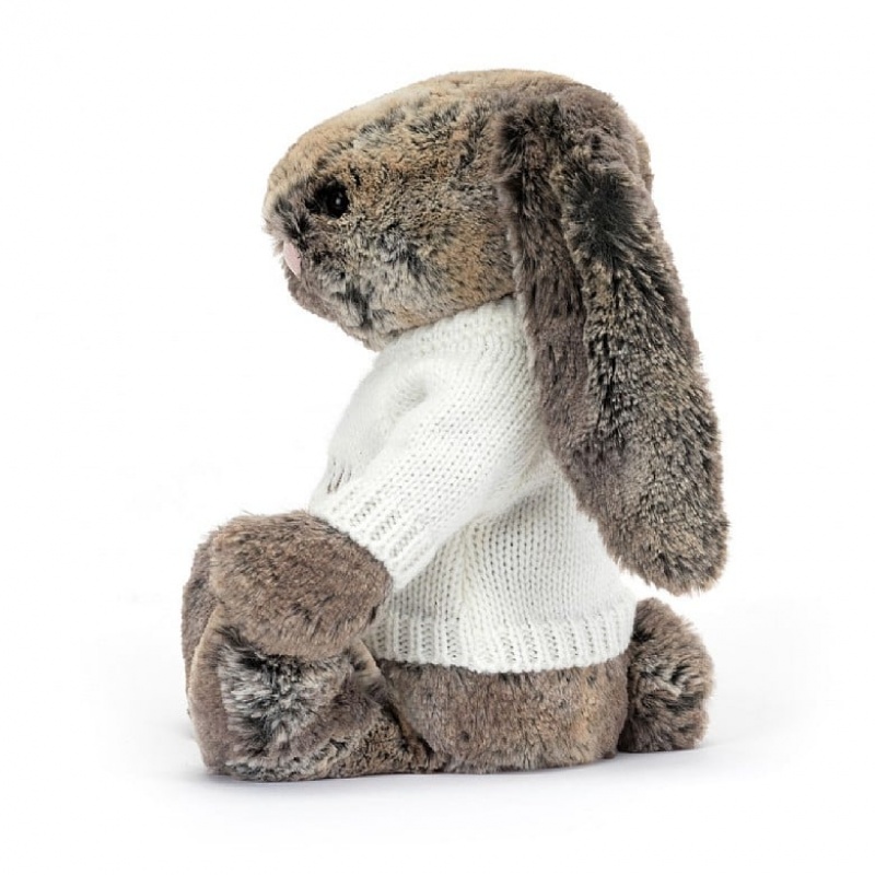 MEDIUM Jellycat Bashful Cottontail Bunny with Personalised Cream Jumper 31 CM X 12 CM, Jellycat USA | SD5871263