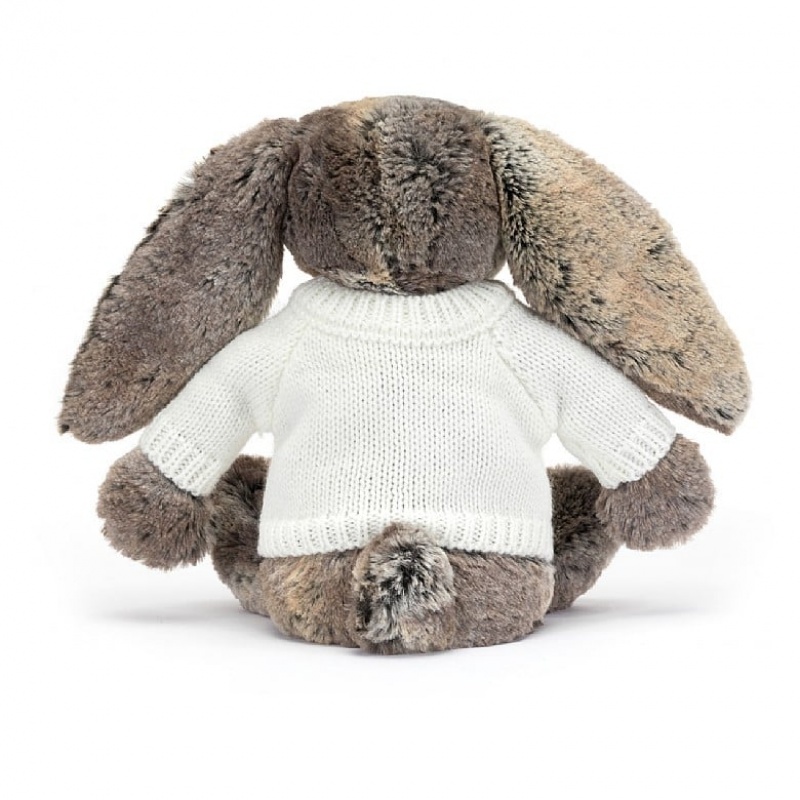 MEDIUM Jellycat Bashful Cottontail Bunny with Personalised Cream Jumper 31 CM X 12 CM, Jellycat USA | SD5871263