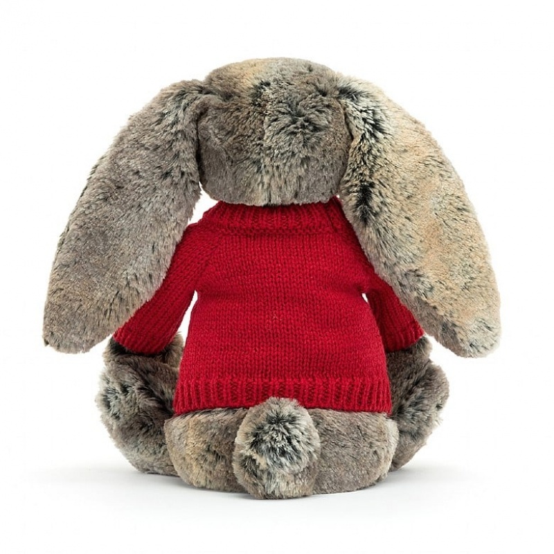 MEDIUM Jellycat Bashful Cottontail Bunny with Personalised Red Jumper 31 CM X 12 CM, Jellycat USA | HC6218573