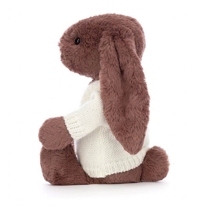 MEDIUM Jellycat Bashful Fudge Bunny with Personalised Cream Jumper 31 CM X 12 CM, Jellycat USA | KR8052973