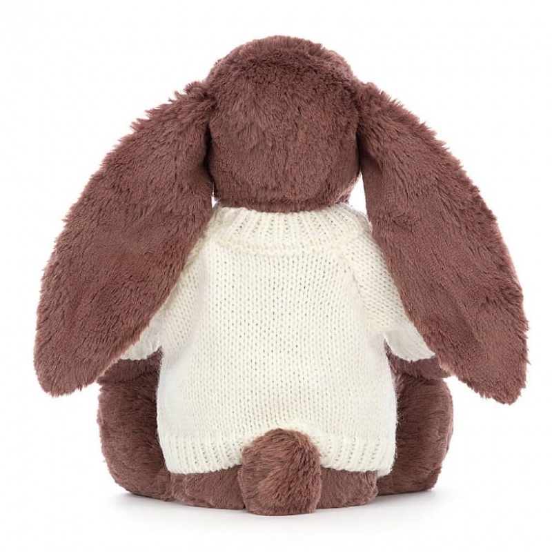 MEDIUM Jellycat Bashful Fudge Bunny with Personalised Cream Jumper 31 CM X 12 CM, Jellycat USA | KR8052973