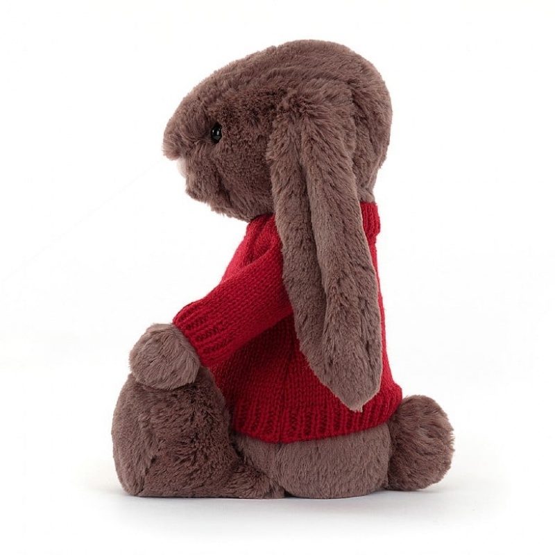 MEDIUM Jellycat Bashful Fudge Bunny with Personalised Red Jumper 31 CM X 12 CM, Jellycat USA | IQ8794150